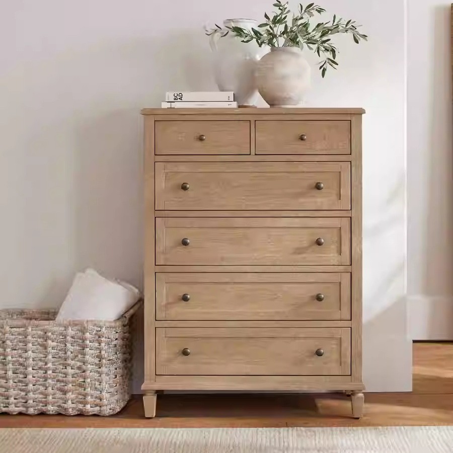 RH美式复古实木六斗柜储物柜卧室床边柜法式客厅玄关柜组合柜收纳