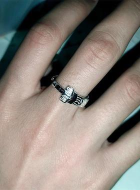 《盗墓笔记》张起灵黑金古刀戒指影剧周边原创设计开口调节食指戒