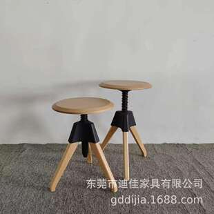 北欧风设计师创意榉木实木吧凳高脚凳酒吧椅可升降圆形岛台吧椅