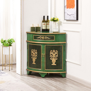 至高美法式 三角酒柜客厅墙角柜储物柜扇形门抽柜靠墙转角柜祖母绿