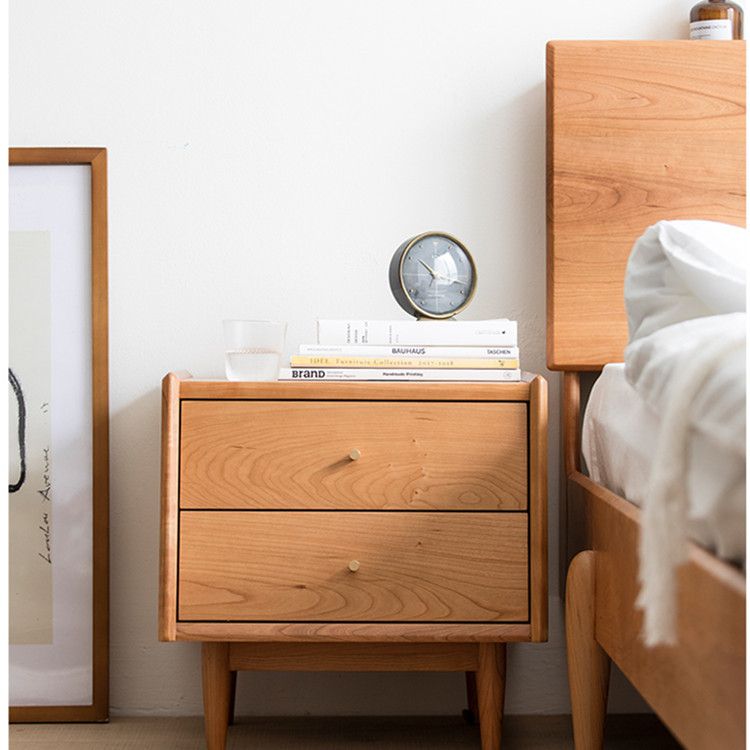 ?工厂直销樱桃木床边柜纯实木卧室家具北欧储物柜家用小户型床