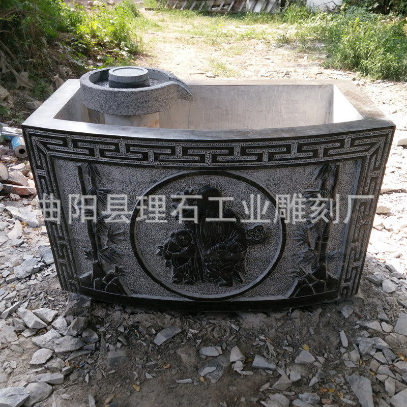定制青石鱼缸壁雕庭院摆件