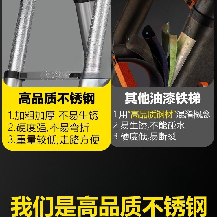 升降工程梯便携家用多功能7米直梯折叠不锈钢铝合金伸缩带赵之钱
