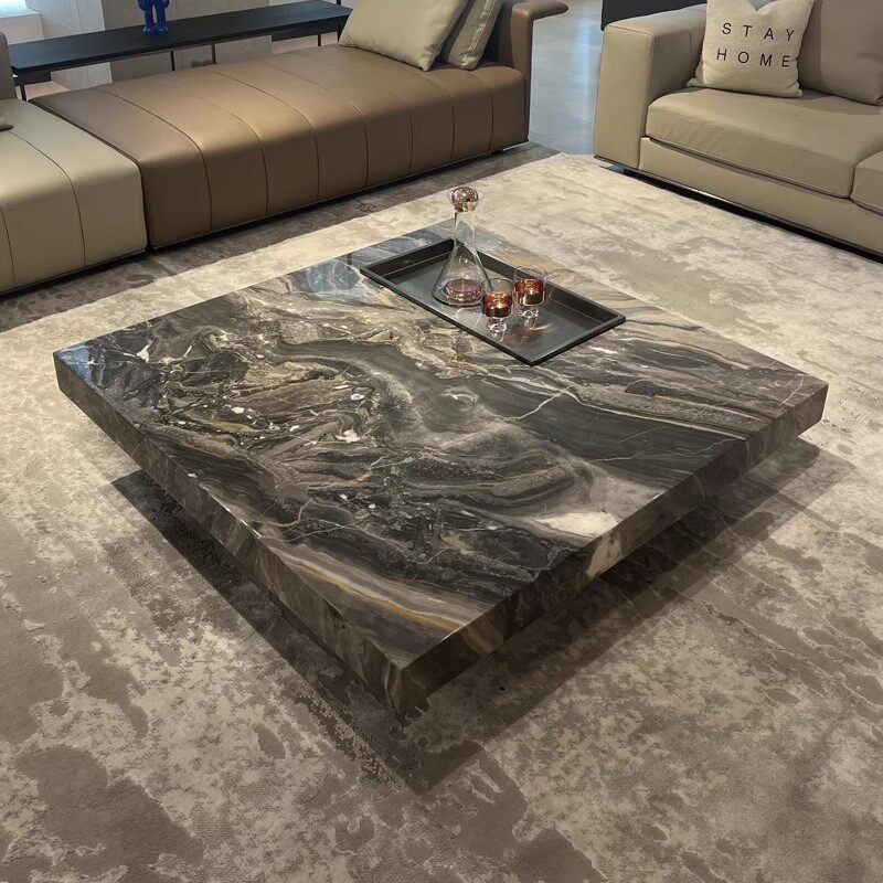 意式极简悬浮大理石方形茶几