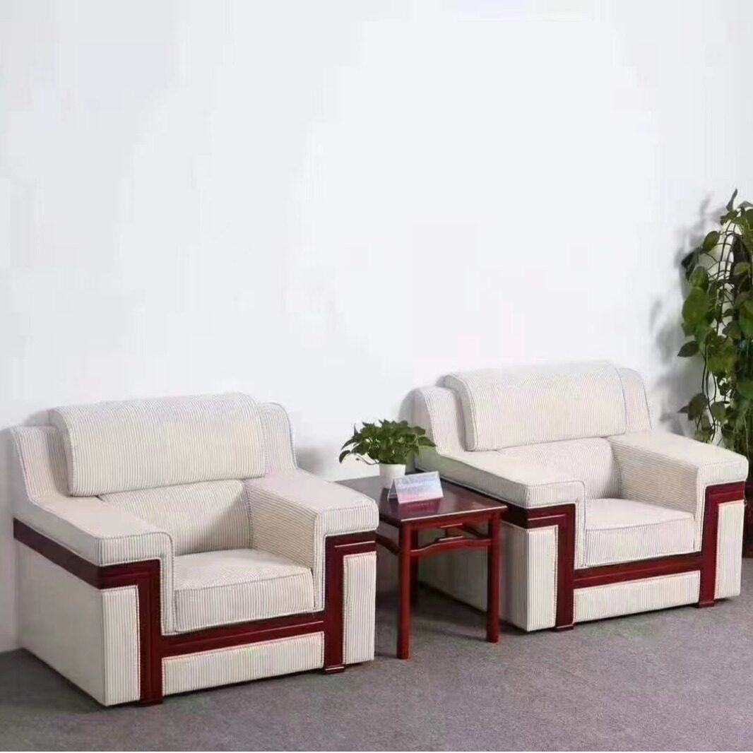 会客真皮贵宾接待室会议沙发布艺沙发办公沙发茶几组合白色单人三