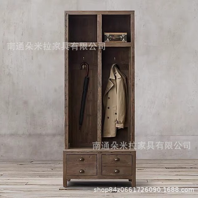 美国RH原单法式乡村复古实木橡木衣橱美式简约整装家用进门衣柜
