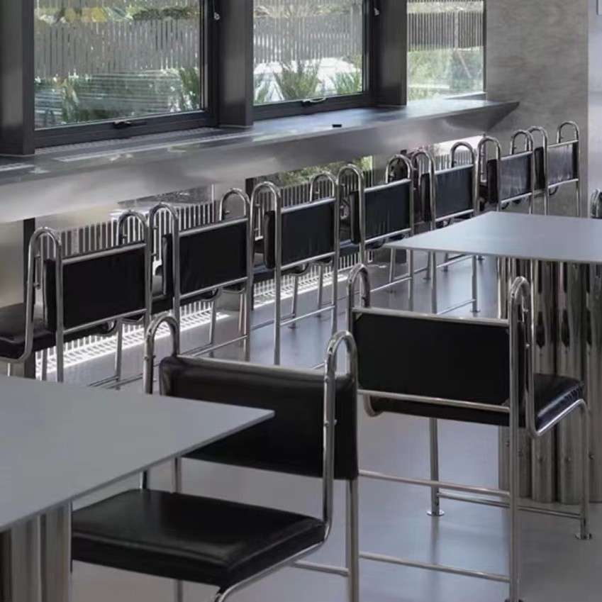 中古设计师不锈钢皮革椅餐厅椅客厅椅书房靠背椅子民宿咖啡厅椅子