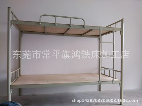 惠州双层铁床　50圆管床　员工宿舍单人双层铁架床　铁床配床板
