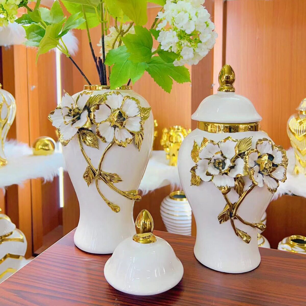 陶瓷电镀贴花将军罐欧式花插花瓶工艺品摆件装饰储物罐陶瓷工艺