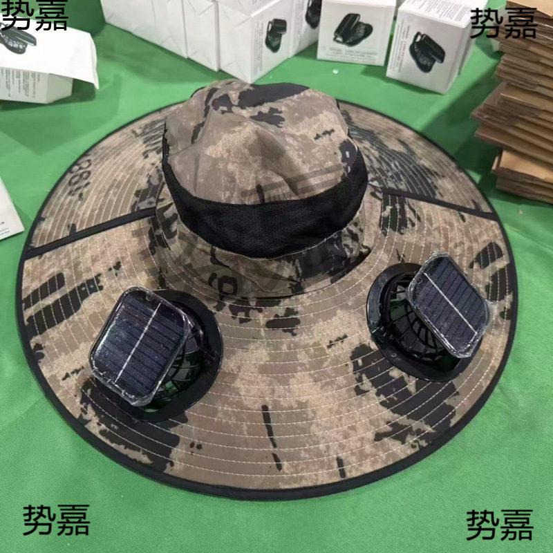 工厂直销渔夫帽夏季户外防晒遮阳透气登山钓鱼新款太阳能双风扇帽