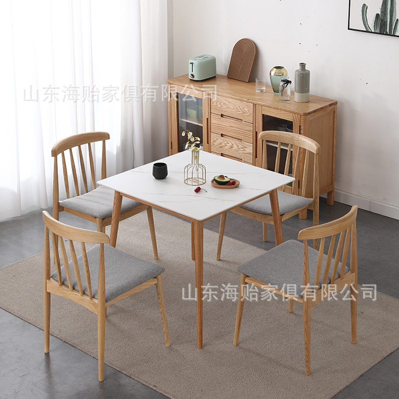 北欧岩板方桌家用小户型现代简约正方形阳台会客洽谈桌餐厅餐桌