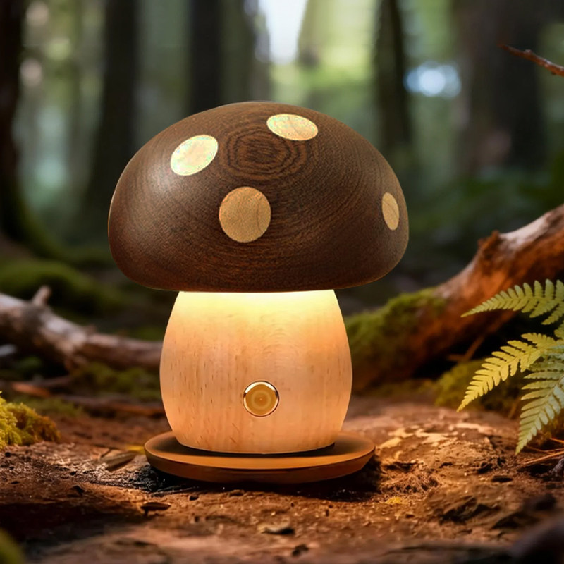 创意ins实木蘑菇小夜灯氛围灯床头灯摆件榉木儿童LED台灯女生礼物,家装灯饰光源,装饰台灯,淘宝优惠券,粉丝福利购,淘宝优惠卷