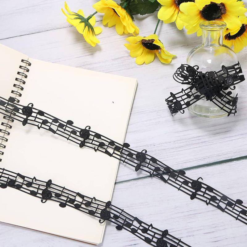 temu新品镂空压花音符丝带服饰辅料发夹蝴蝶结装饰材料织带手工