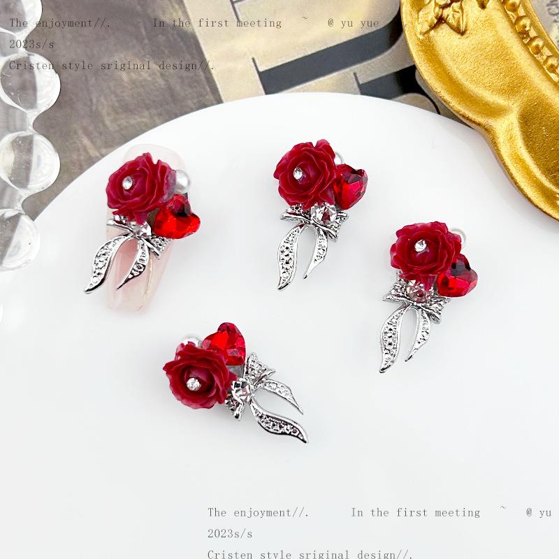 直播爆款雕花堆钻美甲饰品爱心合金蝴蝶结美甲飾品美甲配饰