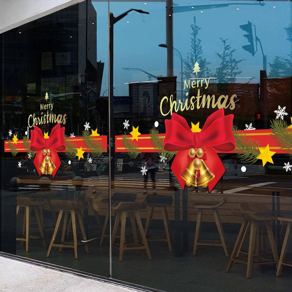 2026新年圣诞节贴纸玻璃门装饰贴橱窗腰线抽象圣诞布置静电贴窗花