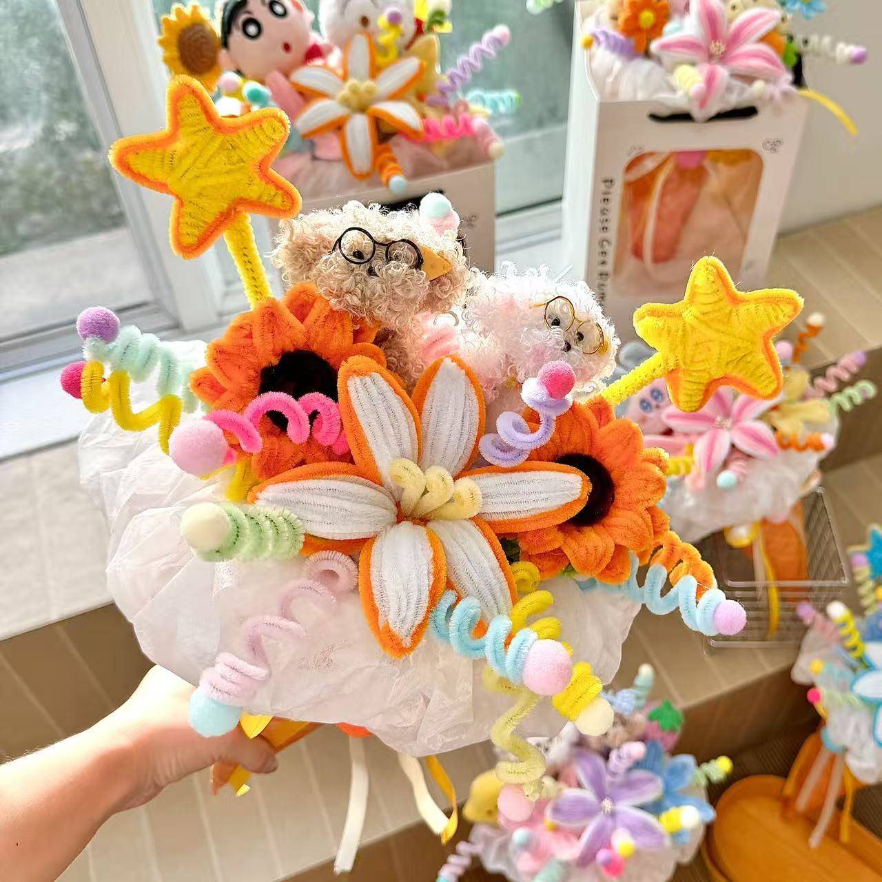 跨境热销实用扭扭棒可爱小狗玩偶花束手工成品送女生的生日礼物