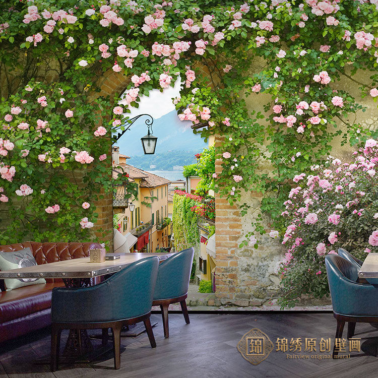 田园风景壁纸大自然森林民宿延伸空间餐厅客厅咖啡店拍照背景墙纸,家装主材,定制壁画,淘宝优惠券,粉丝福利购,淘宝优惠卷