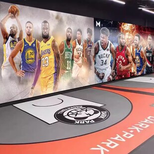 篮球主题卧室壁纸球星NBA湖人科比壁画体育馆运动球鞋店背景墙纸