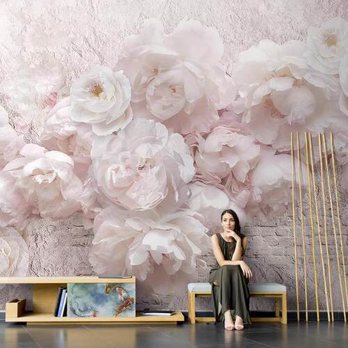 花朵背景墙布美容院美甲店壁纸