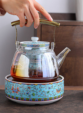 珐琅彩电陶炉贝彩玻璃煮茶壶陶瓷智能电炉花茶器养生炉电炉煮水壶