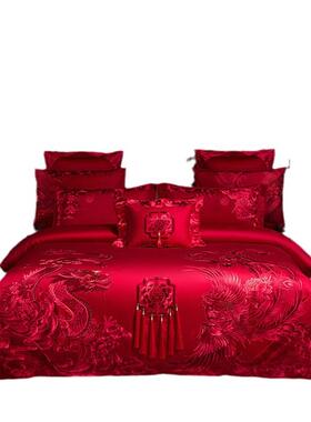 高端新款140S全棉贡缎提花刺绣婚庆多件套双股长绒棉醉美婚嫁床品