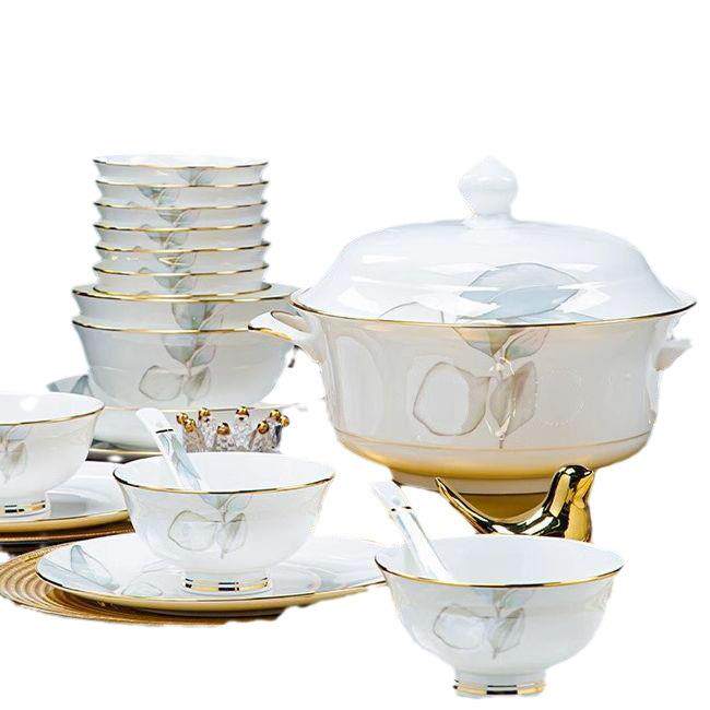 碗碟套装家用高温轻奢2025景德镇陶瓷骨瓷餐具碗盘筷盘子简约饭碗