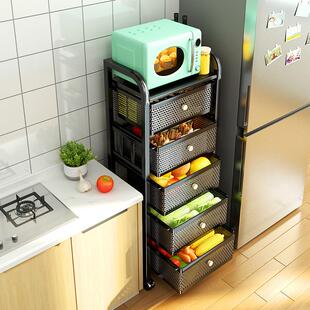 落地多层厨房置物架菜篮子果蔬收纳架抽屉式半封闭大容量储物柜子