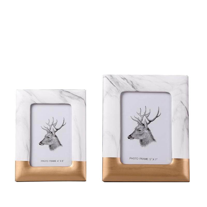 轻奢金边陶瓷相框创意照片饰品摆件高级感大理石纹家居工艺品画框