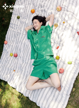 形内睡衣女套装短袖短裤绿色情侣薄款凉感夏季2025新款夏天家居服