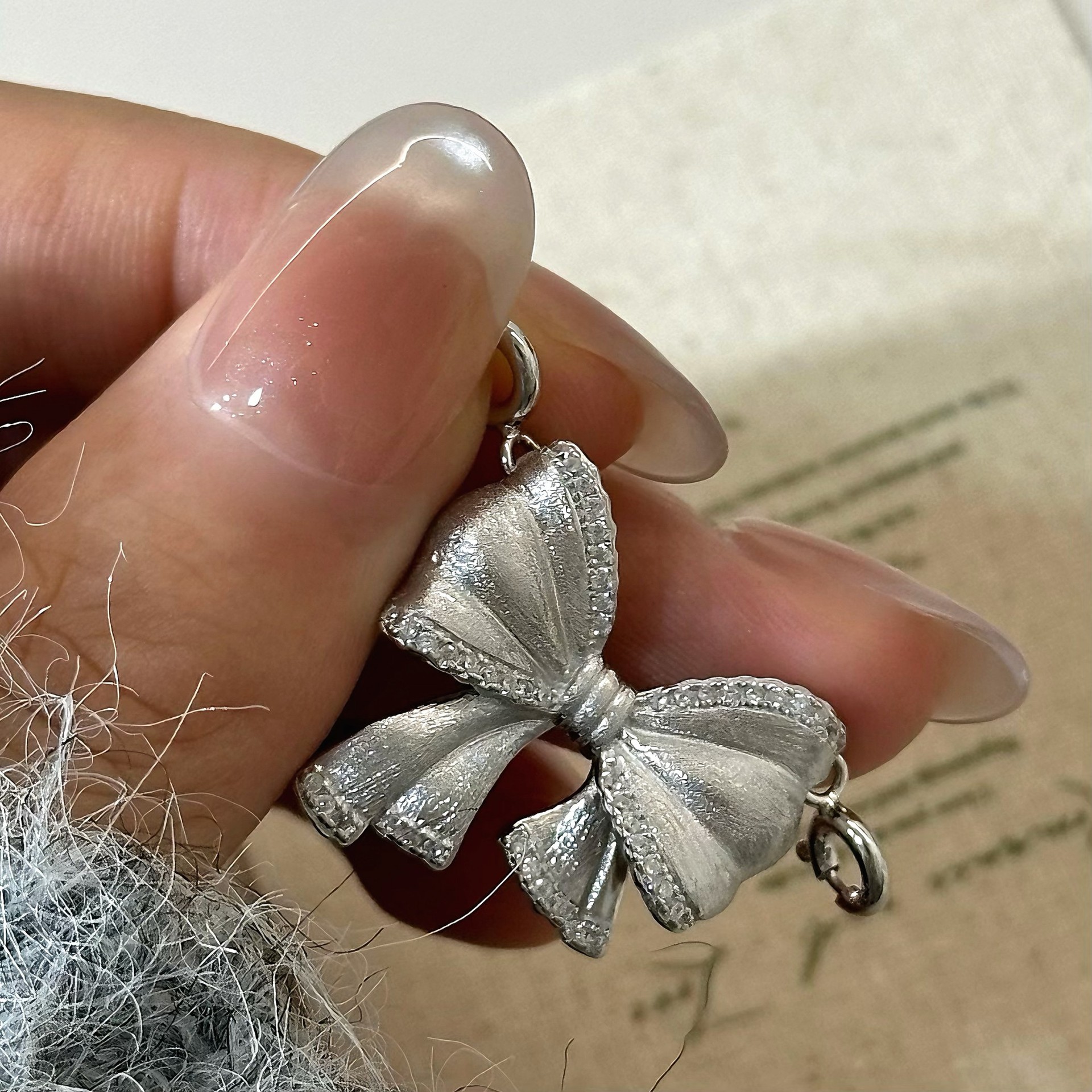 纯银蝴蝶结胸针项链吊坠两用