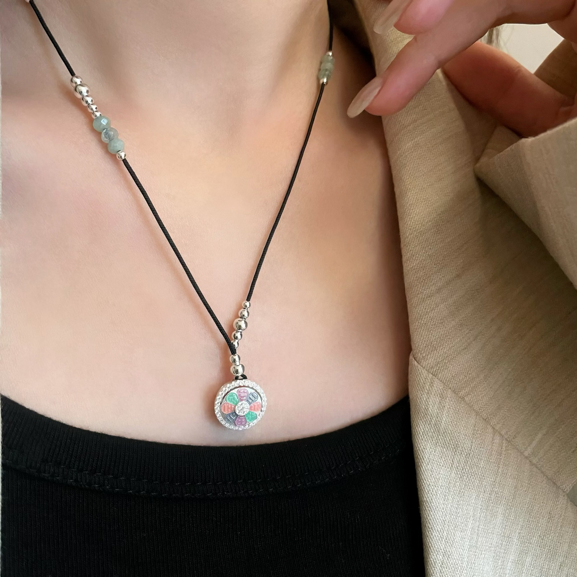 纯银转运珠吊坠项链毛衣链