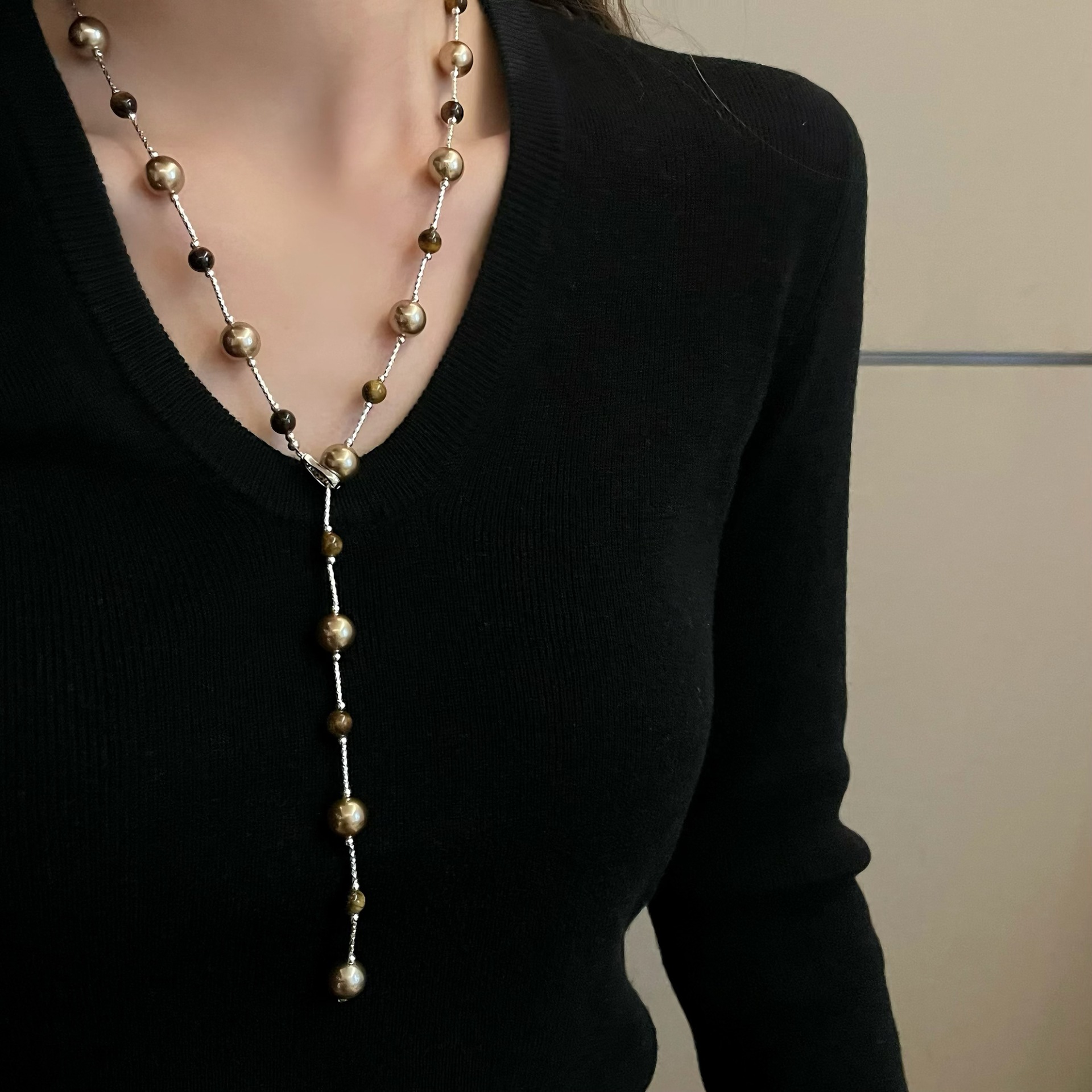 纯银满天星新中式复古虎眼石项链