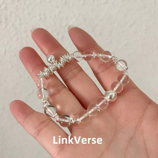 百搭轻奢高级感盘缠吊球女生素款 纯银冰透白水晶手串时尚 手饰