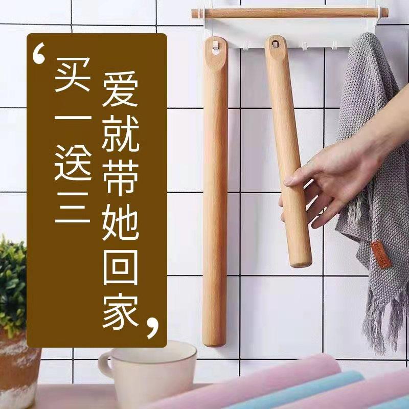 挂式擀面杖家用实木三件套商用大号小号饺子皮大码赶面棍烘焙工具