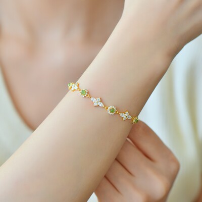 s925银镶和田玉碧玉手链16016