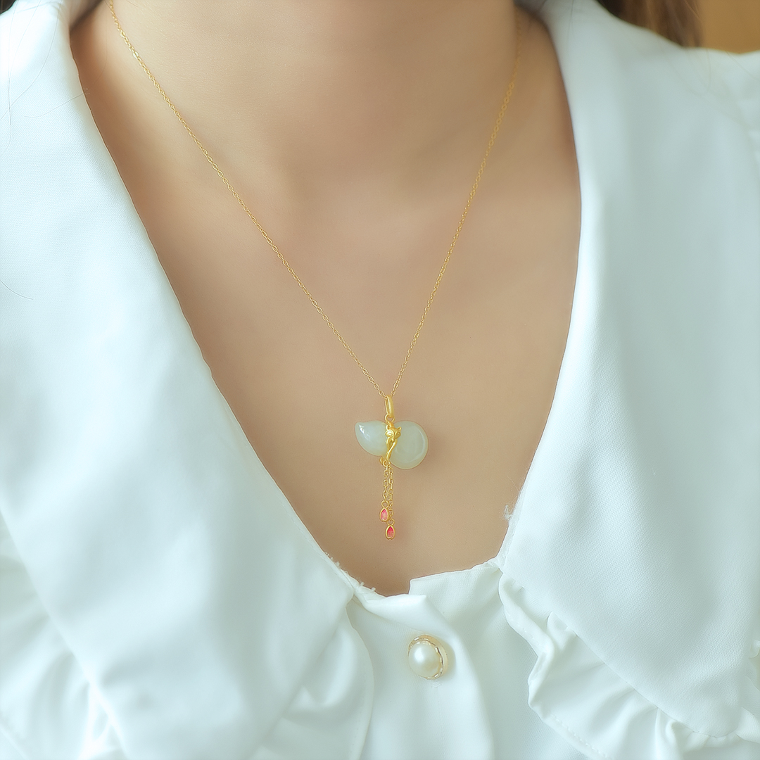 s925银镶和田玉葫芦珐琅吊坠