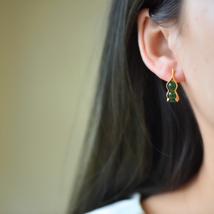 s925银镶和田玉碧玉豆角耳坠12227-6#