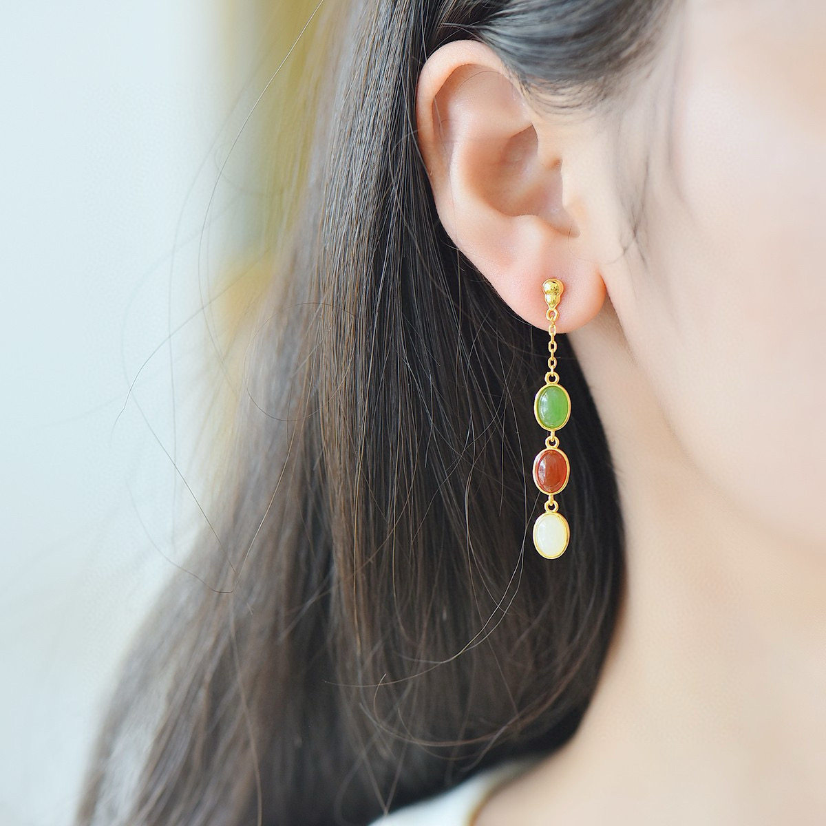 S925银镶和田玉碧玉南红耳环女多宝大气奢华小众复古多巴胺色彩,珠宝/钻石/翡翠,耳饰,淘宝优惠券,粉丝福利购,淘宝优惠卷