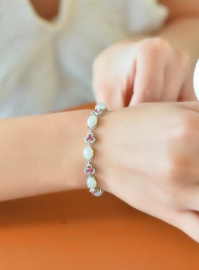 s925银镶和田玉蛋面手链