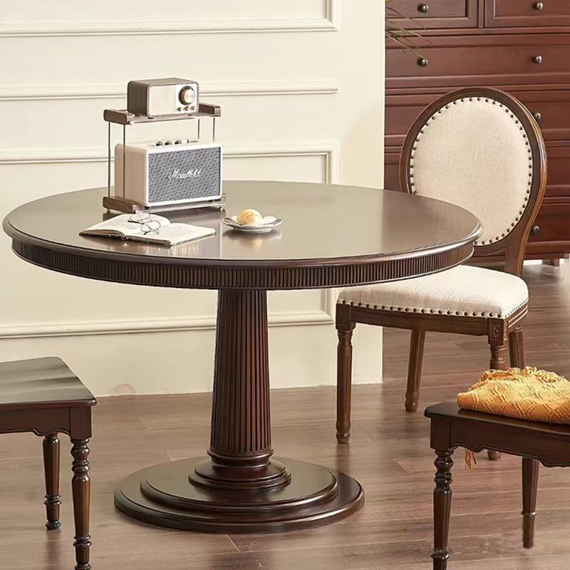 美式轻奢风餐桌乡村法式复古实木小户型圆桌现代简约家用饭桌定制