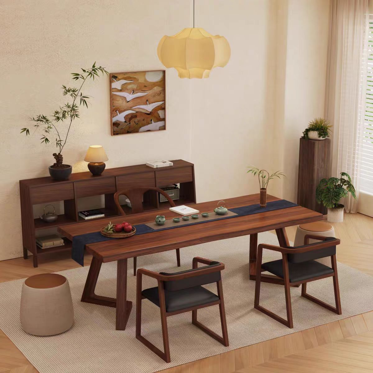 北美黑胡桃木茶桌办公室家用泡茶台轻奢现代高级感宋代美学