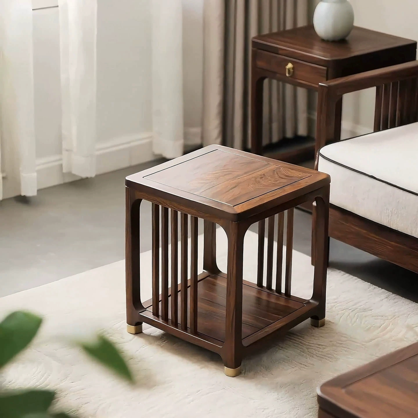 新中式北美黑胡桃实木边几