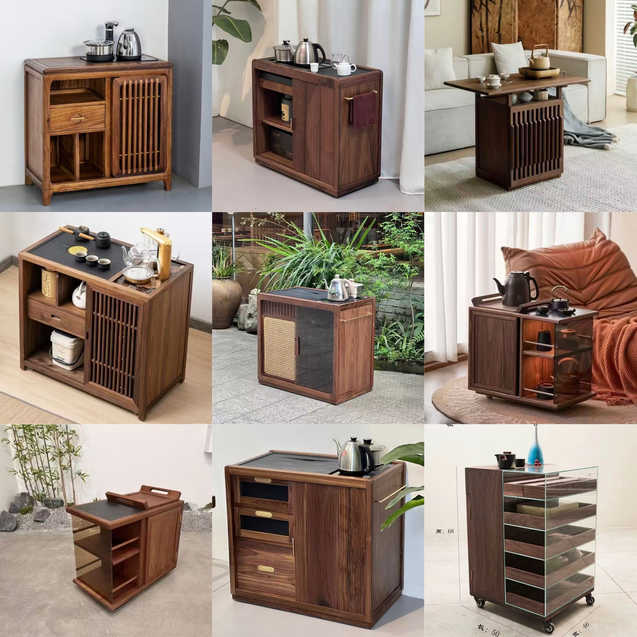 新中式实木茶水柜办公客厅家用移动茶台小茶桌茶车茶几烧水壶一体