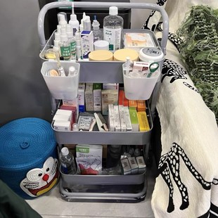 红色置物架小e推车家用收纳多层可移动储物架子客厅卧室零食收纳