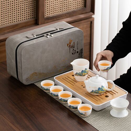 便携式旅b行茶具套装陶瓷茶盘户外中式随车露营家用功夫泡茶壶茶