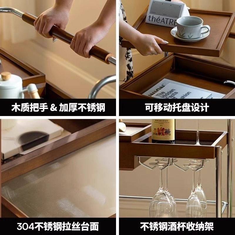 实木客厅可移动沙发边几小推车边几白G蜡木复古侧边柜角几小茶几