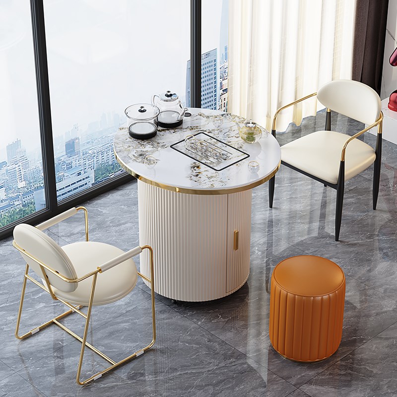 轻奢移动小茶台阳台茶桌椅组合y岩板茶桌烧水壶一体茶水柜家用茶