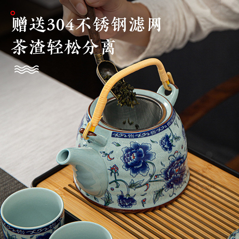 茶壶陶瓷家用茶具套装整套青w花瓷凉水壶茶杯大容量过滤提梁泡茶图片