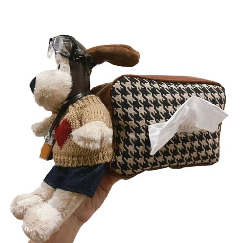 车载纸巾盒高级挂式飞行狗u卡通车内装饰用品千鸟格汽车座椅抽纸