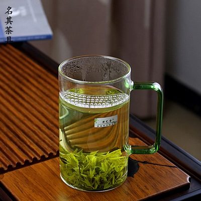 大号耐热玻璃茶杯中式透明加厚月牙杯绿茶杯过滤网一体简约花茶杯